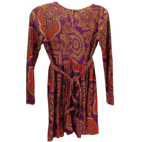 Vtg 60s 70s Saks Fifth Ave Psychedelic Paisley Mini Dress Purple Orange Small - Picture 2 of 8